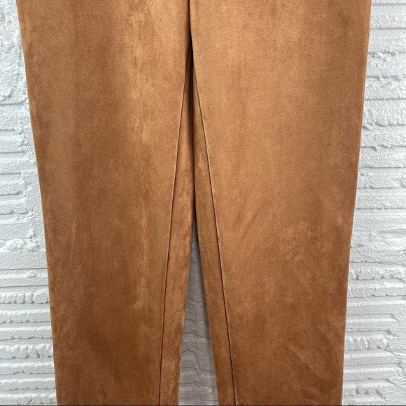Marla Wynne Camel Faux Suede Straight Stretch Pants Side Zipper Size 2 - Picture 7 of 13